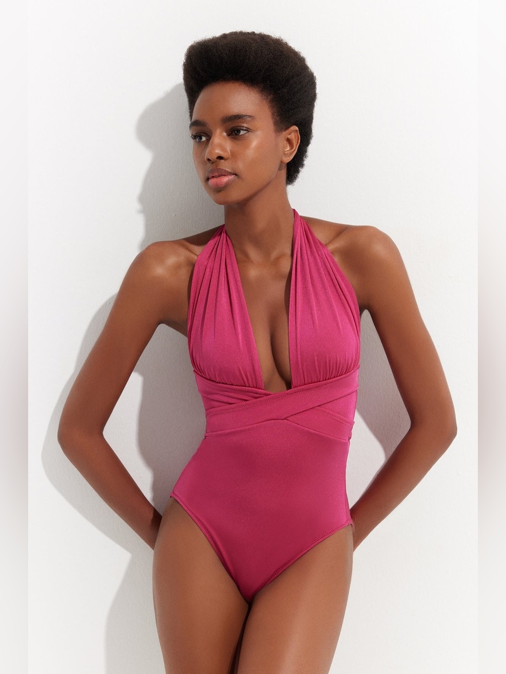 OYE Swimwear Roman Ruby Plunge One Piece Swimsuit Medium NWT $350